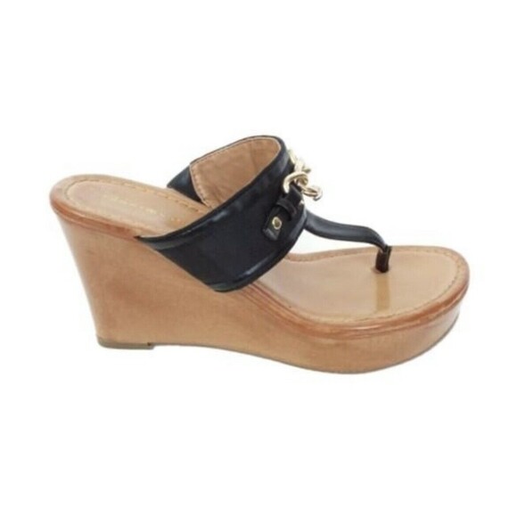 Tommy Hilfiger Thong Wedge Sandals Black 6 - Picture 2 of 13